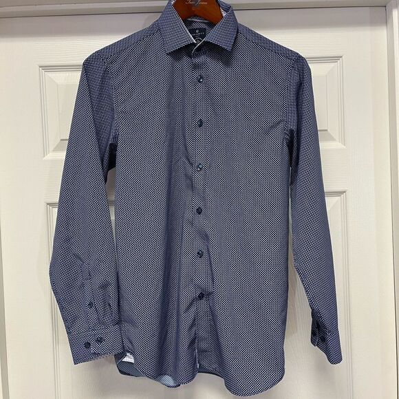 Construct Slim Fit No Iron Moisture Wicking Blue Print Button Down 15 32-33 - Picture 1 of 6